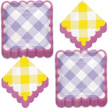 HOME &amp; HOOPLA Spring Pastel Plaid Gingham Scalloped Square Paper Dessert Plates  - £12.05 GBP+
