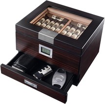 Ebony Wood- Analog Hygrometer Mantello Cigars Humidor, Humidor Cigar Box... - £82.89 GBP