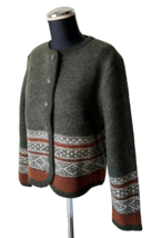 Vintage Tally Ho Green Fair Isle Wool Cardigan Sweater-Women&#39;s Petite Small - £37.84 GBP