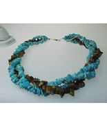 TURQUOISE and TIGER'S EYE Vintage Necklace in Sterling Silver - 88 grams - $135.00