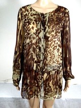 CAbi  Animal Print 100% Silk Sheer Tunic Career Blouse Top Shirt Womens Small - £19.90 GBP
