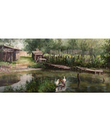 Landscape with Ducks, a 24&quot; high reproduction oil painting on canvas by... - £278.97 GBP