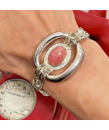 1970s RHODOCHROSITE Silver Bangle Bracelet Cabochon Modernist Bangle Unisex - $800.24 CAD