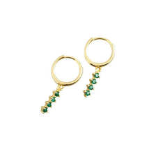 Anyco Earrings Gold Plated Chic Charm Green Colored Zircon Bar Stud For Women - £17.46 GBP