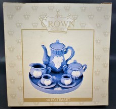 Crown Accents 10pc Ceramic Tea Set 8+ Blue And White Periwinkle. - £23.35 GBP