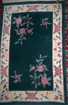 48&quot; X 74&quot; Stunning Hunter Green Handknotted Chinese Oriental Rug Pink Flowers - £320.73 GBP