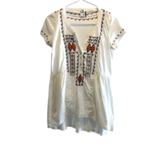 Anthropologie Akemi + Kin Embroidered Shirt Tunic Short Sleeve White Siz... - £9.37 GBP
