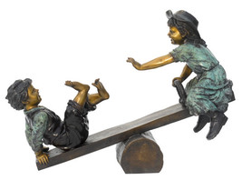Seesaw Children Lost Wax Bronze Statue - Teeter Totter Sculpture American Bronze - £4,596.83 GBP
