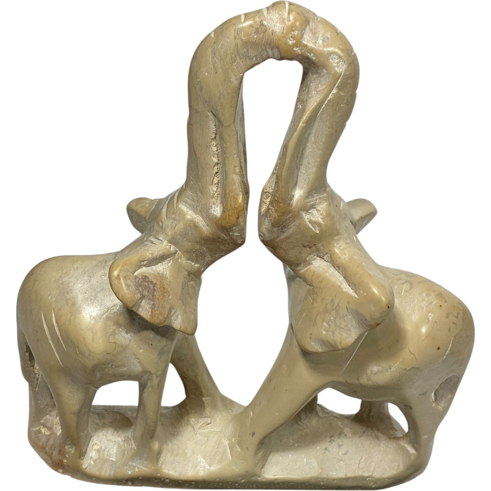 kissing elephants hand carved from ivory colored soapstone by craftsman of kenya Item image 12