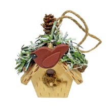 Vintage Folk Art Wooden Bird House Christmas Tree Ornament 4 x 3&quot; - £6.78 GBP