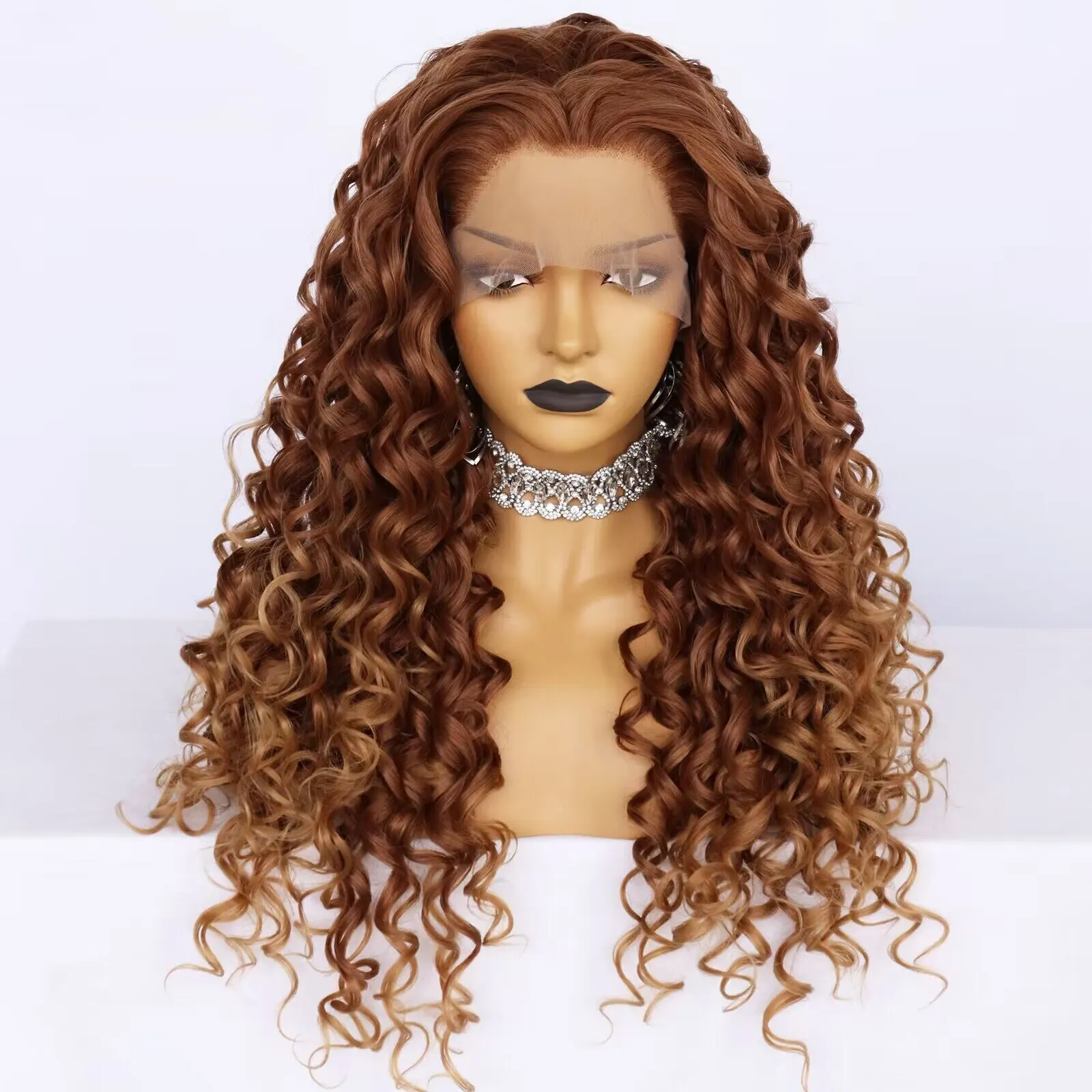 13x2 Lace Wig Inch 22Inch Afro Curly Kinky Wave Brown Cosplay Synthetic Glueless - £29.81 GBP+