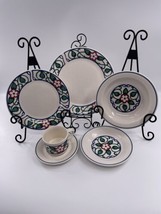 Pfaltzgraff Arbor Vine 6-Piece Place Setting Stoneware USA  Red Flower B... - £55.38 GBP