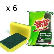 6 x Scotch Brite 3M Pads- Scrubbing Sponges Dish Washing Cleaners - 4 x 3 inches - £13.84 GBP