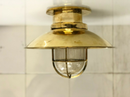 Vintage Reclaimed Ship Old Brass Metal Antique Bulkhead Ceiling Lamp Fixture - $152.46