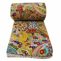 Vintage Paisley Kantha Quilt Indian Handmade Throw Reversible Blanket Bedspread  - £39.68 GBP+