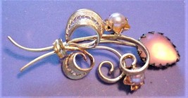 Western Germany Floral Pin Mauve Jewel Faux Pearls 2&quot; - £33.97 GBP