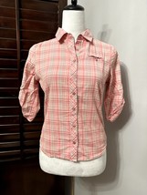 Wet-Seal Womens Blouse Pink Plaid 3/4 Sleeve Button Cuff Collar S - £6.75 GBP