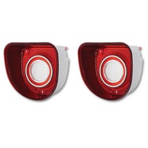 68 Chevy Bel Air &amp; Biscayne Red White Rear Tail Back Up Light Lens &amp; Trim Pair - £26.77 GBP