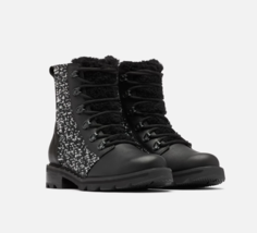 Sorel Sz 9/40 Lennox Lace Cozy Boots Black Tweed Waterproof Leather Boot... - $94.04