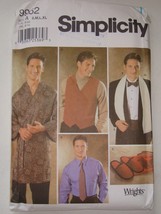 Simplicity 9962 Size S-XL Men&#39;s Vest Robe Ties Cummerbund Scarf Slippers... - $165.85 MXN