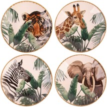 4 ASSORTED 9.5&quot; STONEWARE SAFARI ANIMAL PATTERN PASTA BOWLS FROM PORTUGAL - $65.29