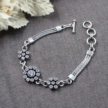 Authentic Look Real Sterling Silver White CZ Oxidized Women Bracelet - £56.08 GBP