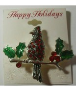 Vintage Table &amp; Tower Christmas Enamel &amp; Red Rhinestone Cardinal Bird Br... - $23.33 CAD