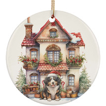 Bernese Mountain Dog Santa Hat &amp; Vintage Home Christmas Ornament Ceramic Gift - £11.83 GBP
