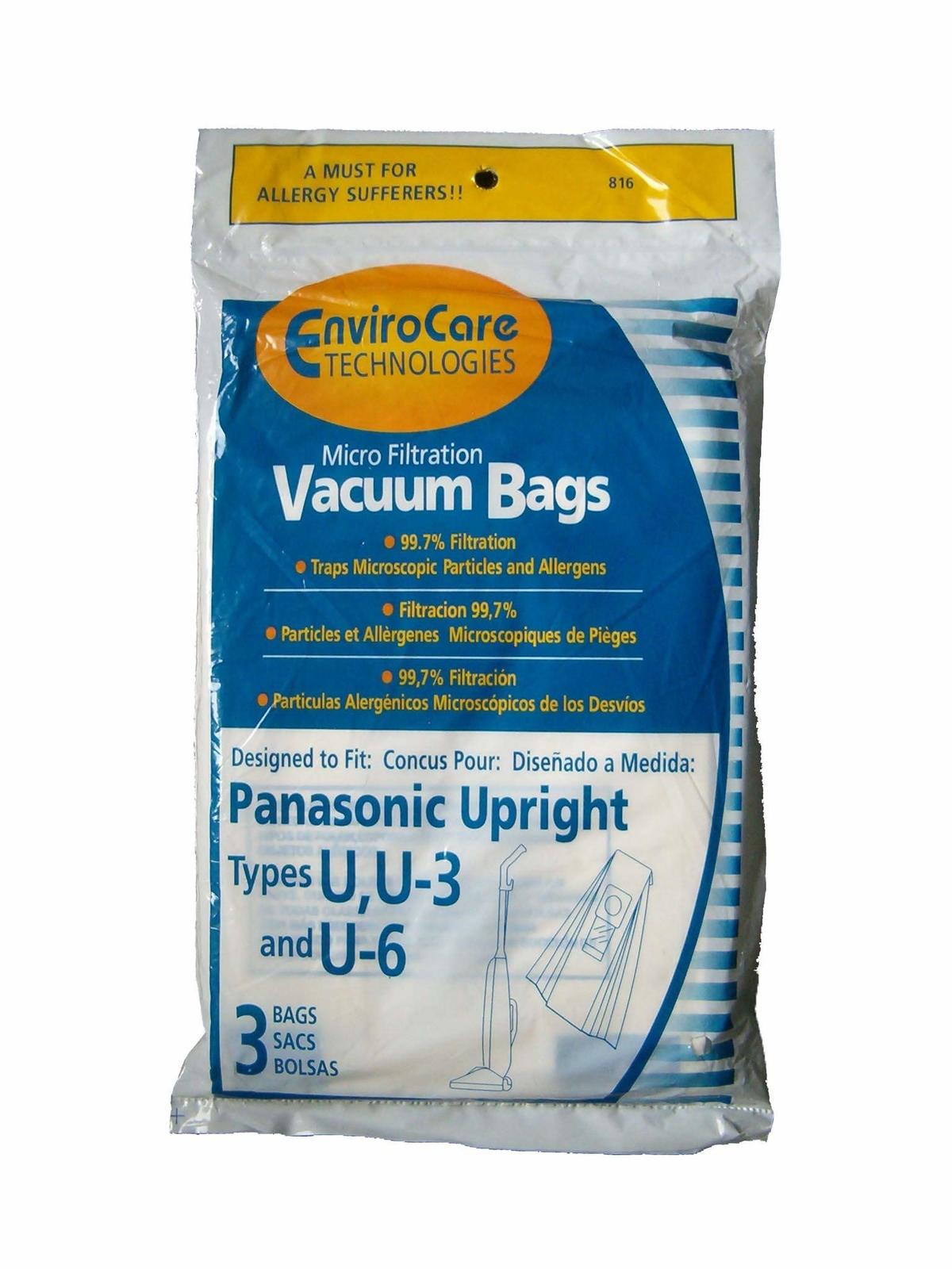 3 Panasonic U, U-3 & U-6 Upright Vacuum Cleaner Bags, MC-V145M, MC-115P, MC-V500 - £5.05 GBP