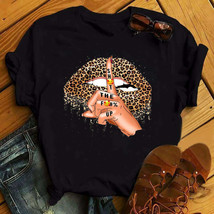 Shut The F Up Leopard Lips Womans Tshirt - £23.54 GBP
