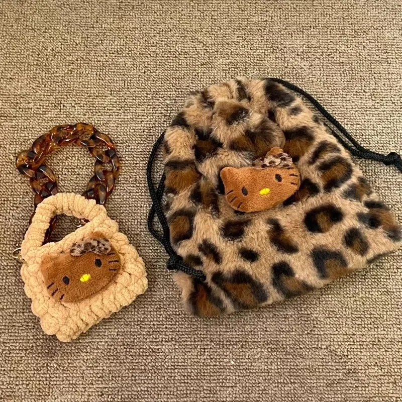 Vintage Cute Leopard Print Bow Hello Kitty Storage Bag Handbag Mini Crossbody - £10.59 GBP+