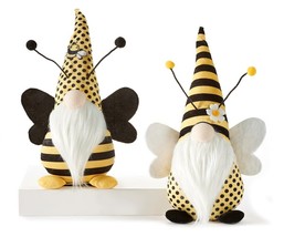 Bee Gnome Plush Figures 14&quot; High Set of 2 Yellow with Antennae Wings Beard - £18.49 GBP