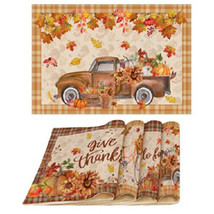 NEW Fall &amp; Thanksgiving Burlap Placemats 12 x 18 in. set of 4 leaves &amp; pumpkins - £8.75 GBP