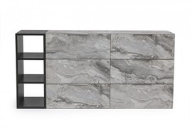 63" Grey Faux Marble and Black Wood Six Drawer Double Dresser - $29,555.24 MXN