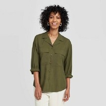 A New Day Women&#39;s Long Sleeve Button-Down Utility Top Green Small NWT - £8.97 GBP