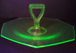 Vintage Vaseline Glass Uranium Handled Plate Serving Sandwich Cake Dessert Yello - £18.19 GBP