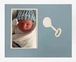 Childrens Blue Infant Baby Boy Rattle 8x10 Photo Frame for 4x6 Photo White Wood  - £22.85 GBP