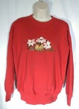 Christmas Women&#39;s Sweat Shirt Large Poinsettia Bow Holiday - £19.71 GBP