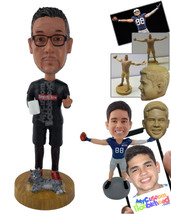 Personalized Bobblehead Serious Man Holding A Mug Next To His Cat - Leis... - £71.67 GBP