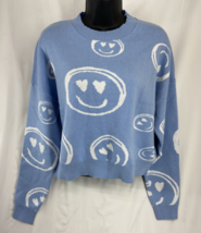 Debut Smiley Face Size Small Knit Blue Sweater Pullover Smile Amazing Go... - £16.39 GBP