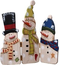 Wood Snowman Tabletop Decoration Triple Snowman Decorative Folding Scree... - $19.99