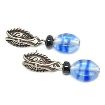 Chico&#39;s Blue Beaded Silver Tone Metallic Drop Dangle Pierced Earrings EUC - £4.76 GBP