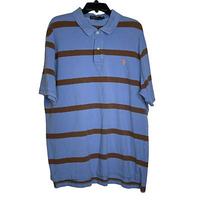 Primary image for Polo Ralph Lauren Golf Shirt Size 2XB Big & Tall Blue Brown Stripes Knit Pony