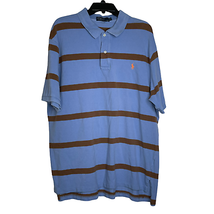 Polo Ralph Lauren Golf Shirt Size 2XB Big &amp; Tall Blue Brown Stripes Knit... - £15.56 GBP
