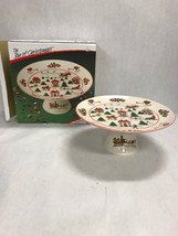 NIB cake plate pedestal Joy of Christmas GLASS floral 10 by 5 in JAMESTOWN CHINA - £43.60 GBP