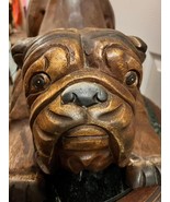 Hand Carved Wood Statue Art Sculpture Bulldog Dog Carving Wooden Figure ... - $129.23 CAD