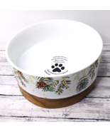 Feed Bowl Ceramic on Wood Base 3.5&quot;x6&quot;  Christmas Pine Cones Dog Water Bowl - $25.02 CAD