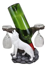 Howling Arctic White Snow Wolf Wine Valet Statue As Bottle And 2 Glasses Holder - £37.73 GBP
