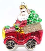Santa In His Jaunty Jalopy Blown Glass Ornament  - 2 1/2&quot; X 3&quot; - £11.95 GBP