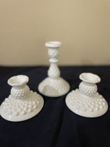 Fenton Hobnail Milkglass 3 Candle Holders Set Of 2 Identical 3” And 1 Taller 6” - £19.38 GBP